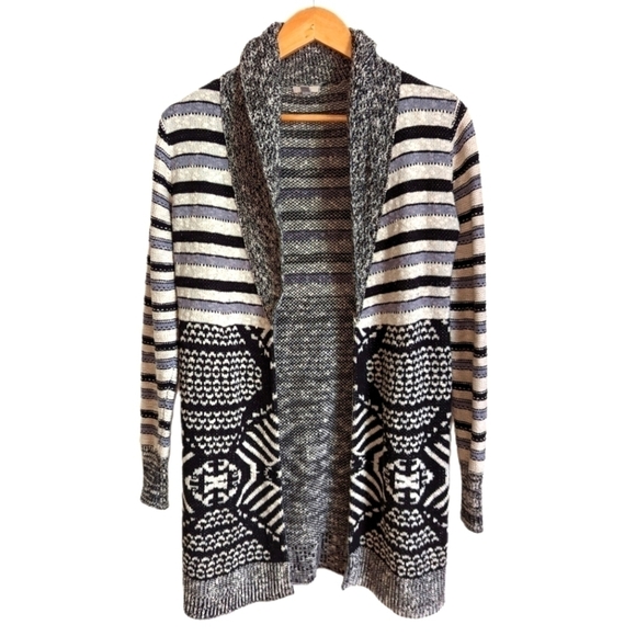 Urban OUTFITTERS Black & White Cotton Open Front Long Lined Knit Cardigan XS - Picture 1 of 13
